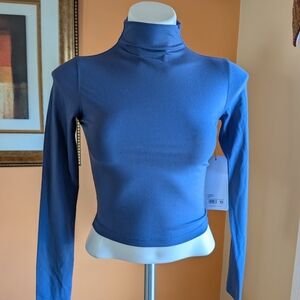 Yogalicious Navy Blue Long Sleeve Turtleneck Crop Top